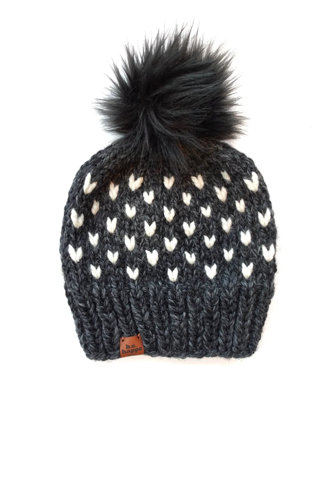 6-12 month Knit Heart Hat | Charcoal   Off White