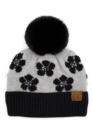 Black CC Chenille Daisy Pattern Beanie