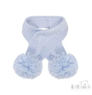 Blue 'Elegance' Cable Knit Scarf w/Pom Poms : SC12-B