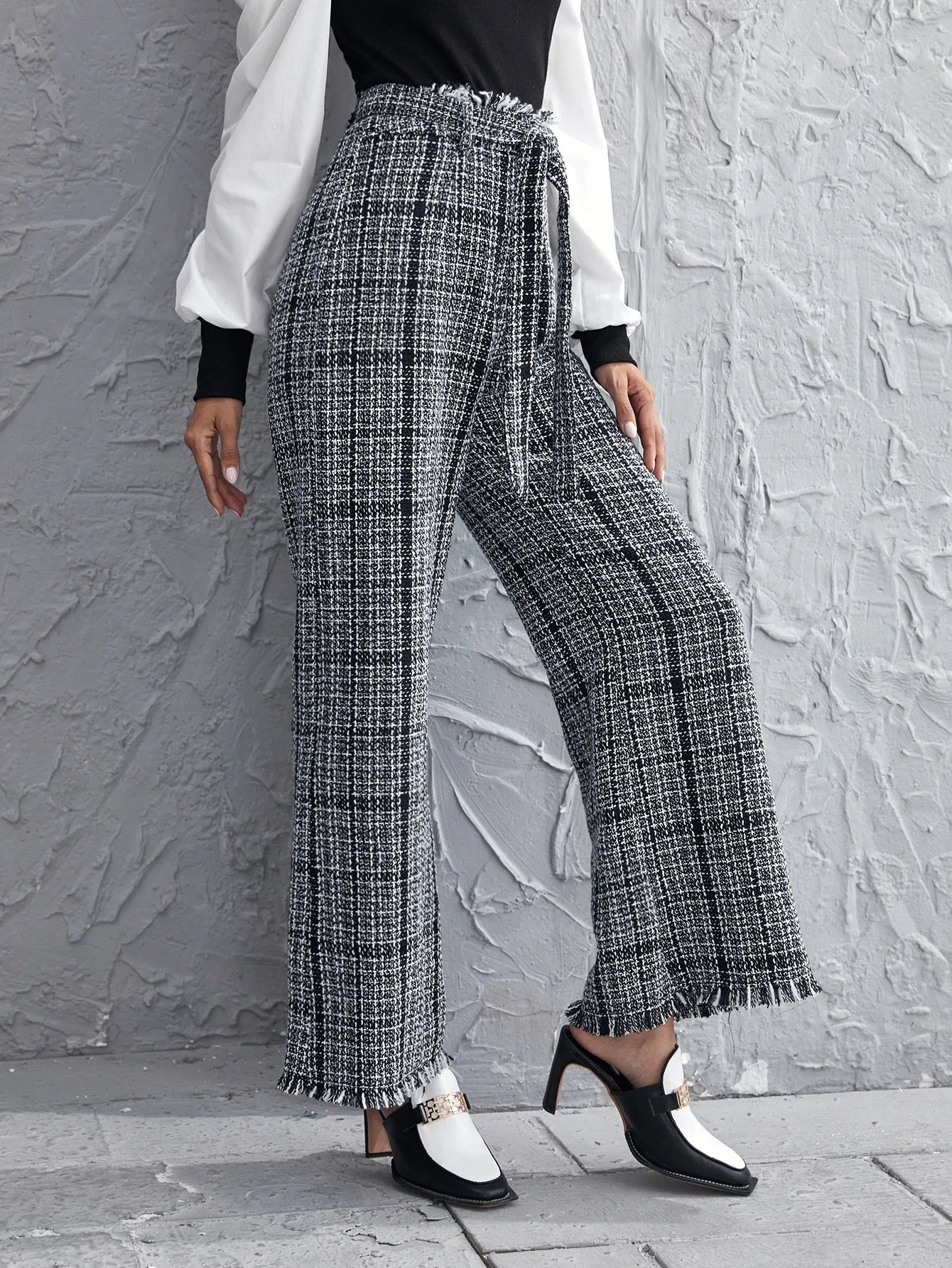 Casual Plaid Zipper High Waist Long Women Pants