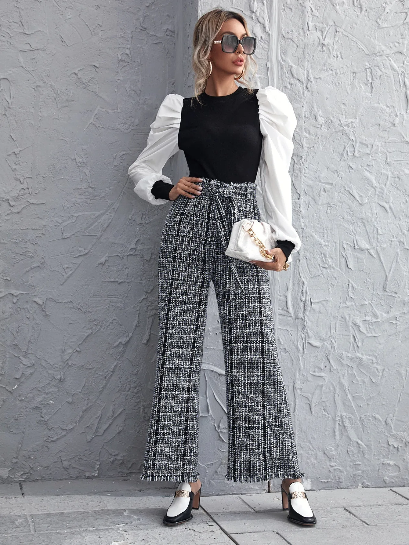 Casual Plaid Zipper High Waist Long Women Pants