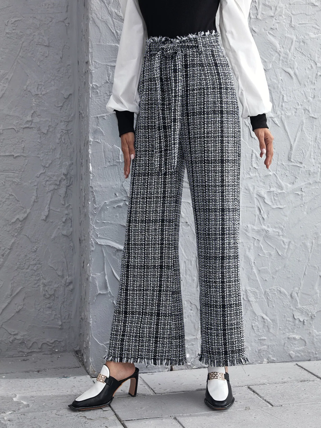 Casual Plaid Zipper High Waist Long Women Pants