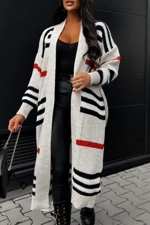 Casual Striped Long Sleeve Sweater Coat