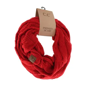 C.C CABLE KNIT INFINITY SCARF (RED)