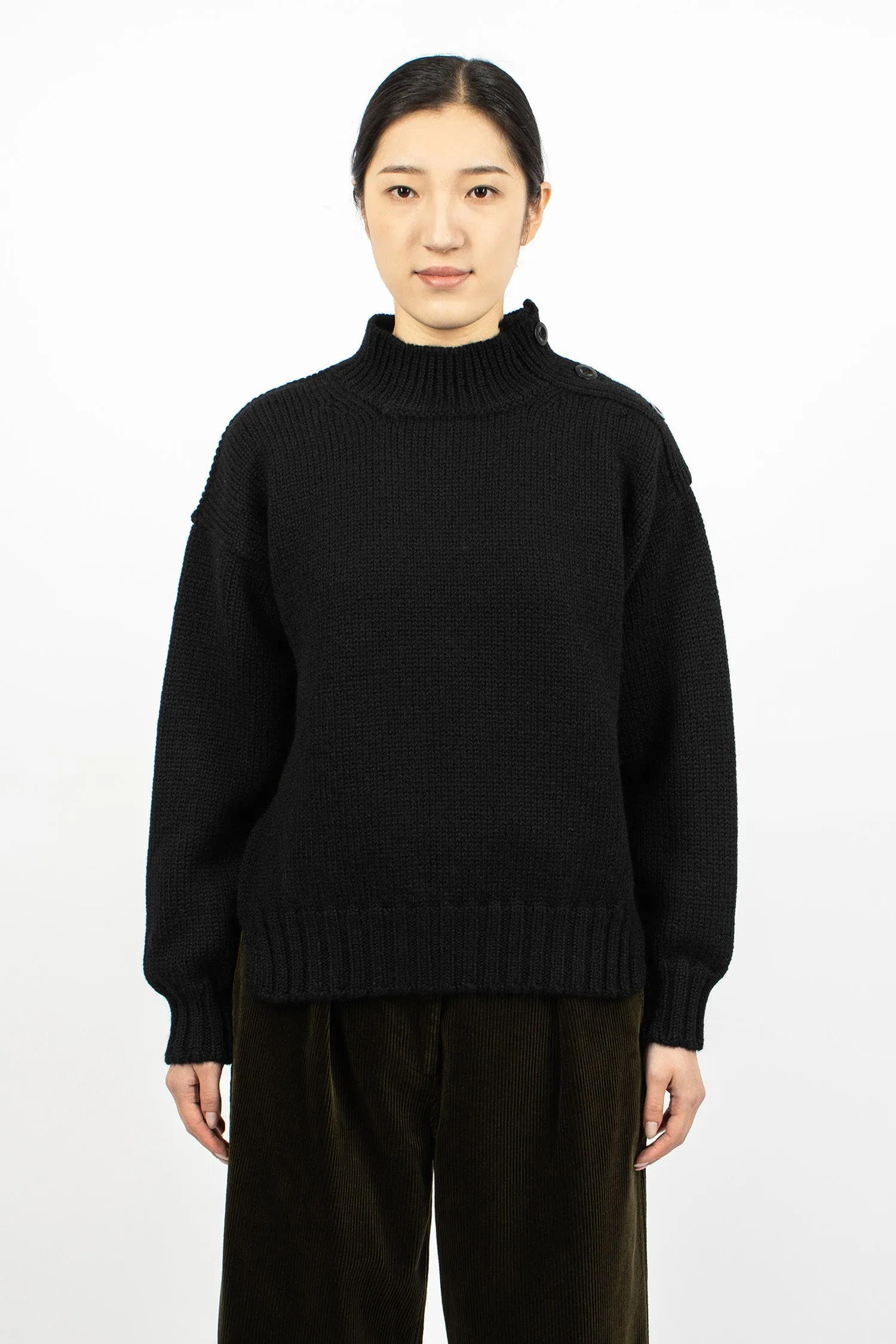 Chunky Button Neck Sweater Black