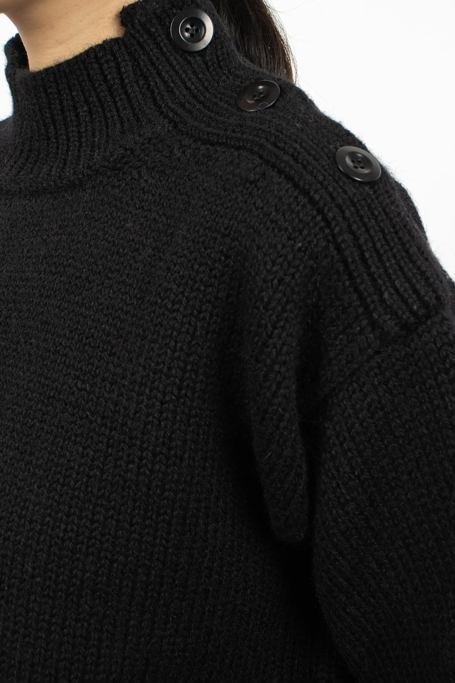 Chunky Button Neck Sweater Black