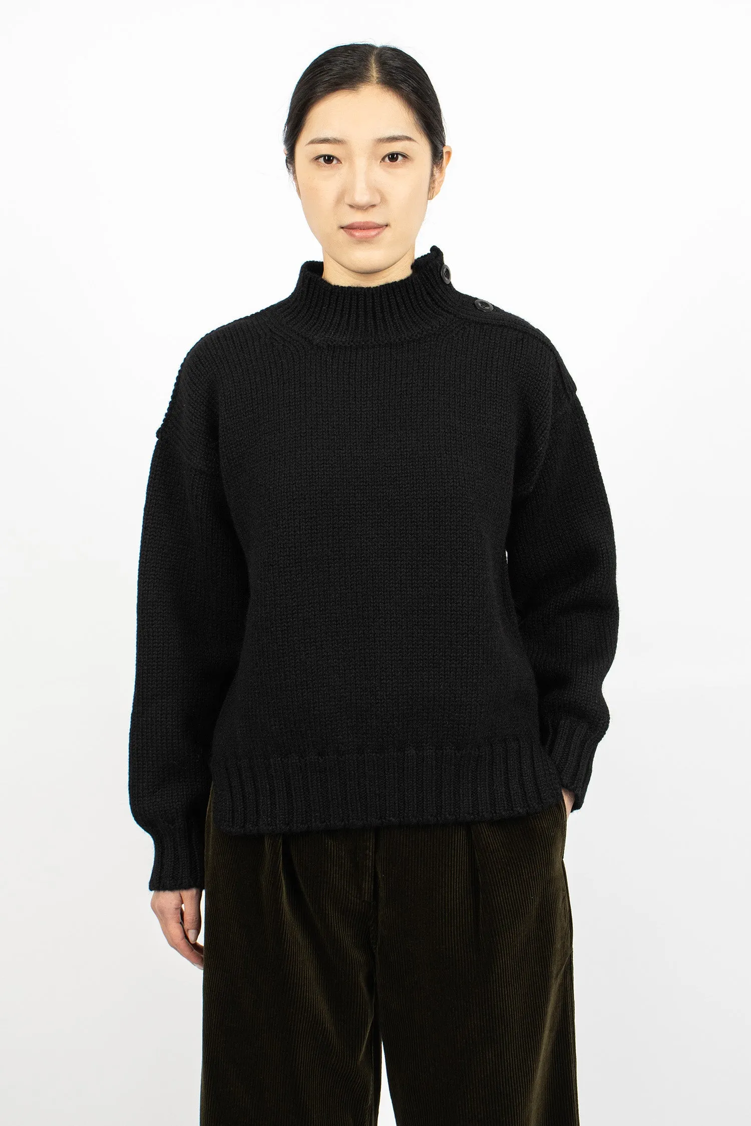 Chunky Button Neck Sweater Black