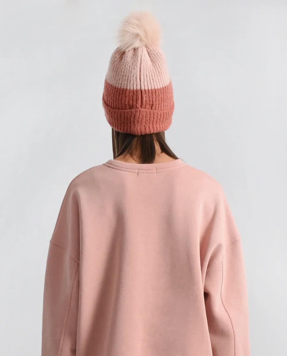 Color Block Pom Beanie