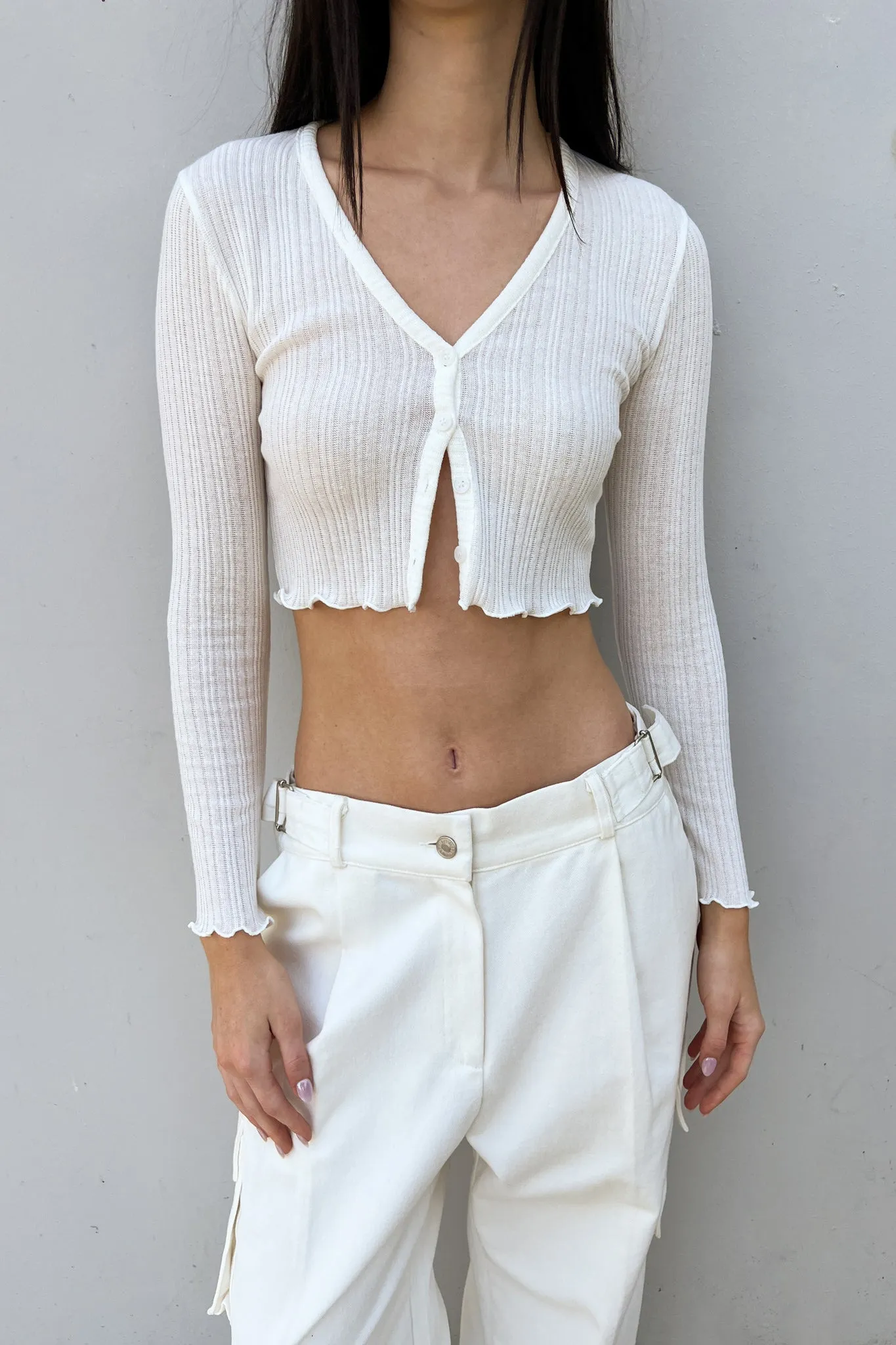 CROPPED SEMI-SHEER CARDIGAN