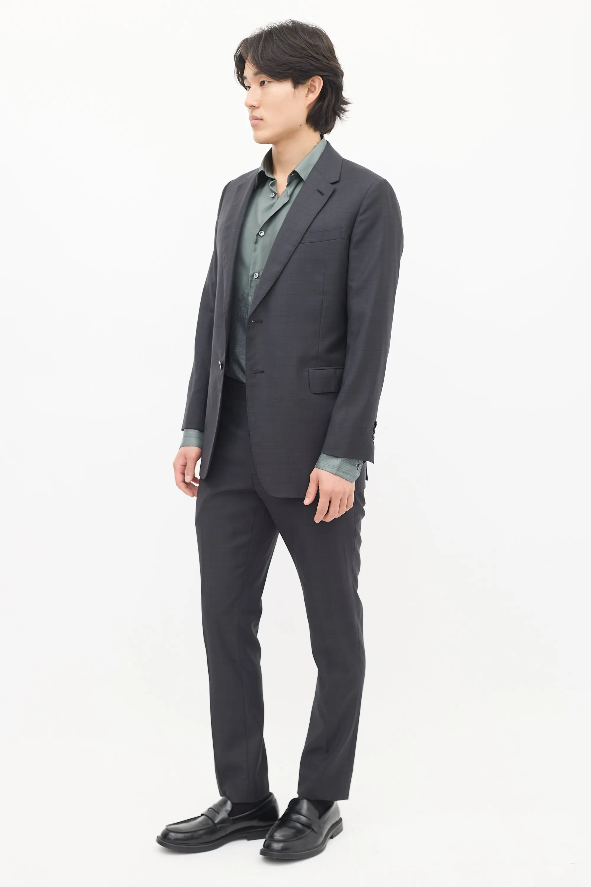 Dark Grey Wool Check Suit