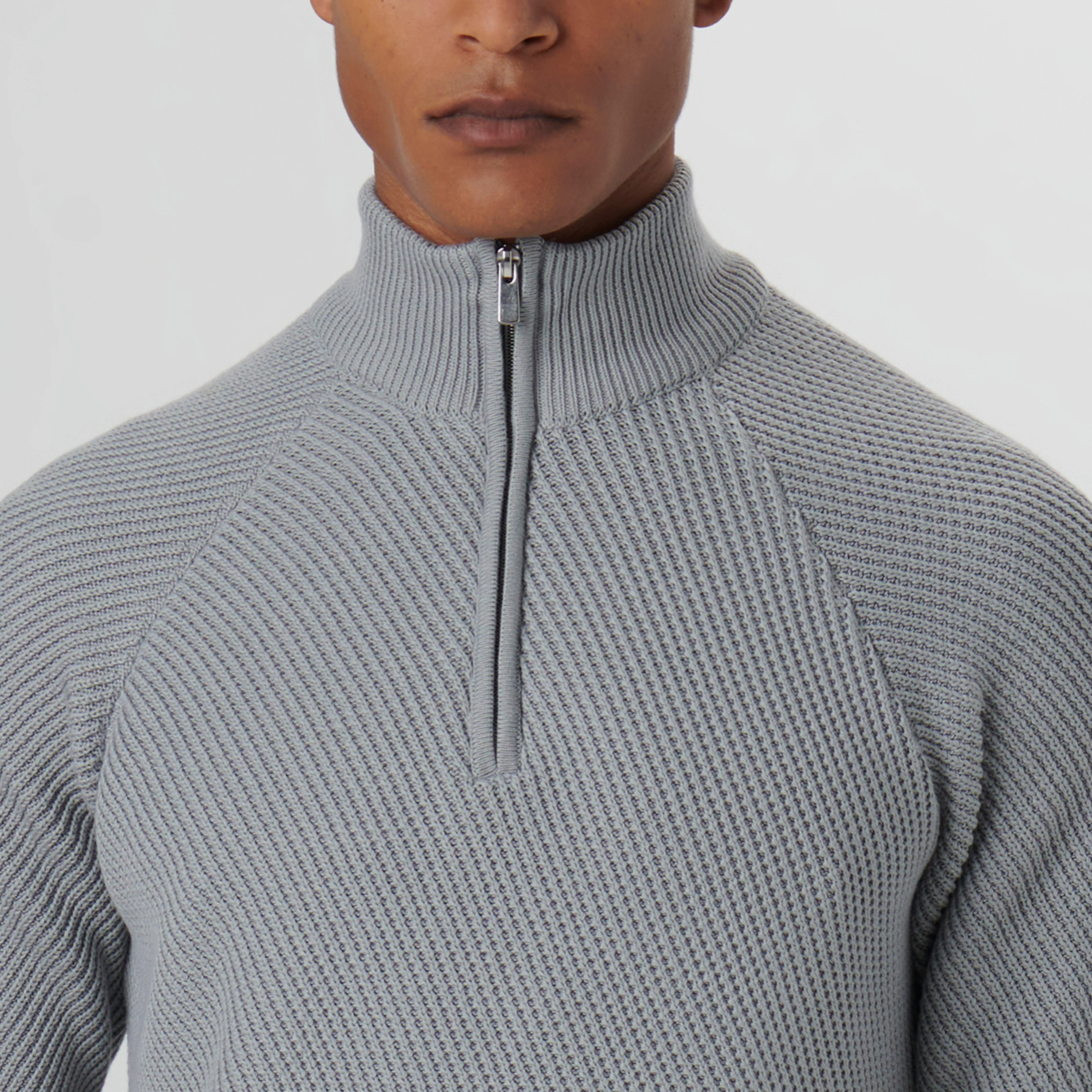 Diagonal Stitch Quarter Zip Sweater