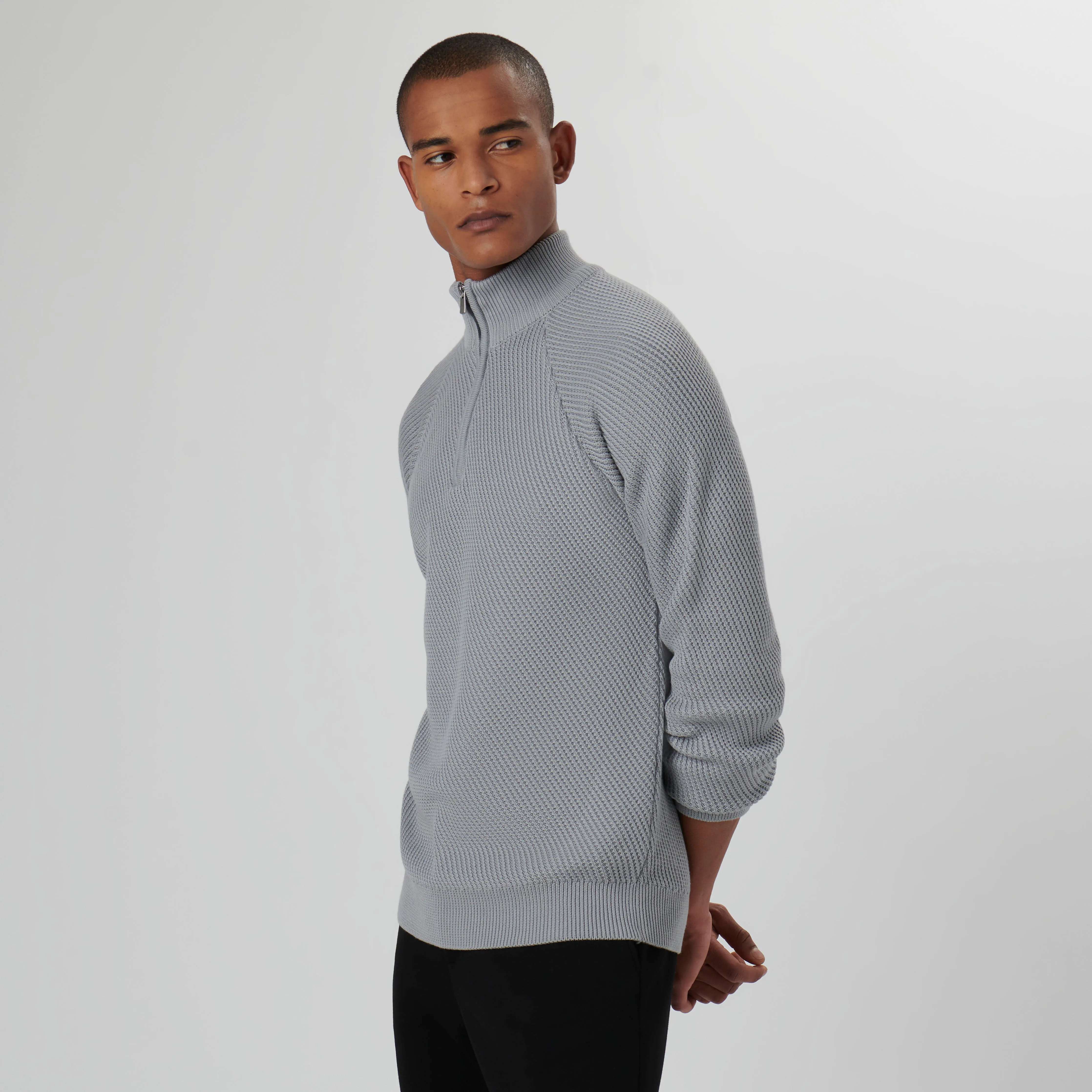 Diagonal Stitch Quarter Zip Sweater