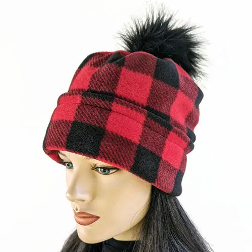 Fashion Pom Pom Toque, removable pom pom trim, deep cuff, asst'd prints