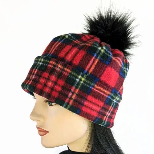 Fashion Pom Pom Toque, removable pom pom trim, deep cuff, asst'd prints