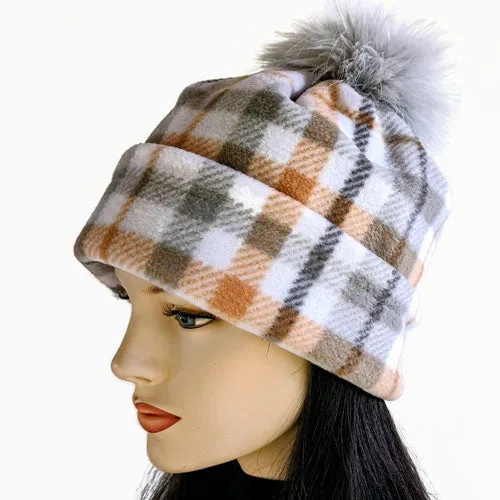 Fashion Pom Pom Toque, removable pom pom trim, deep cuff, asst'd prints