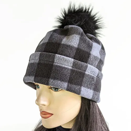 Fashion Pom Pom Toque, removable pom pom trim, deep cuff, asst'd prints