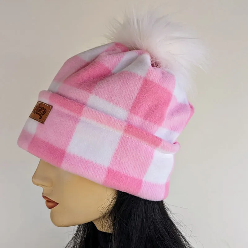 Fashion Pom Pom Toque, removable pom pom trim, deep cuff, asst'd prints