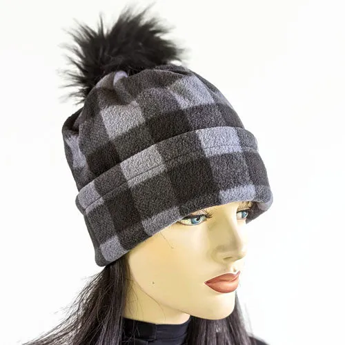 Fashion Pom Pom Toque, removable pom pom trim, deep cuff, asst'd prints