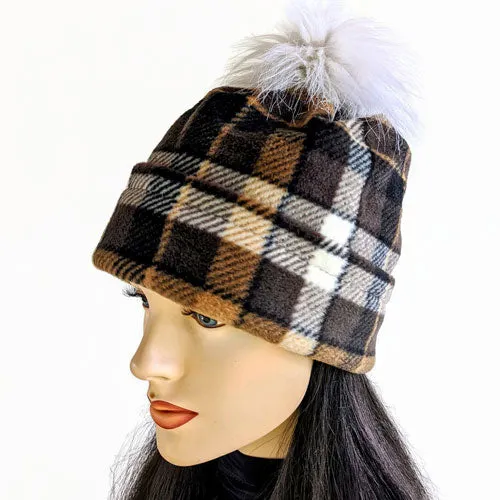 Fashion Pom Pom Toque, removable pom pom trim, deep cuff, asst'd prints