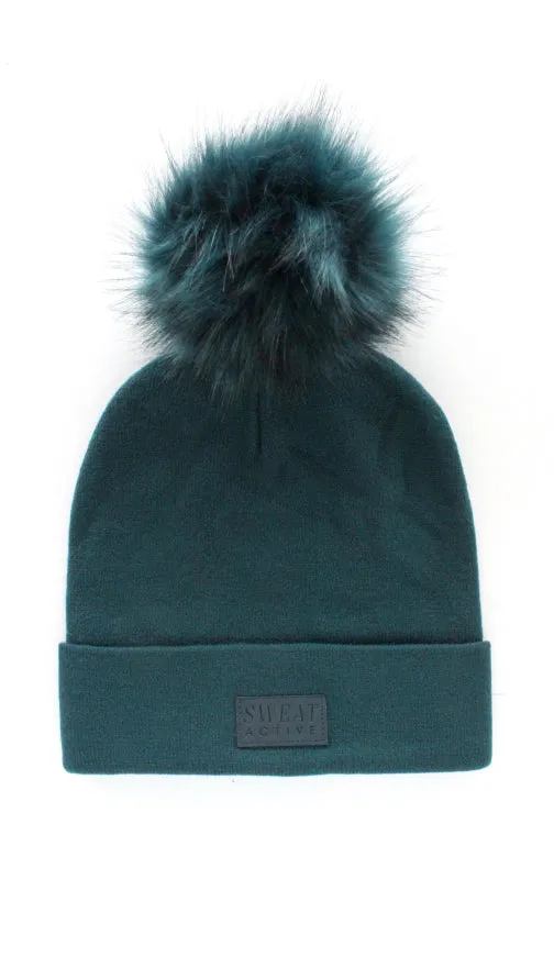 Fur Pom Beanie Hat - Ocean