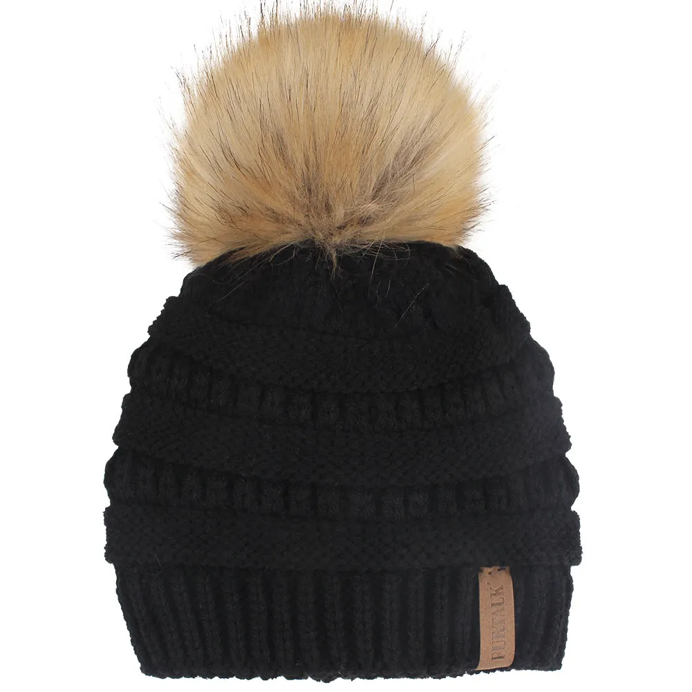 FURTALK Winter Kids Faux Fur Pom Pom Hat Double Layer Drop Shipping HTWL097