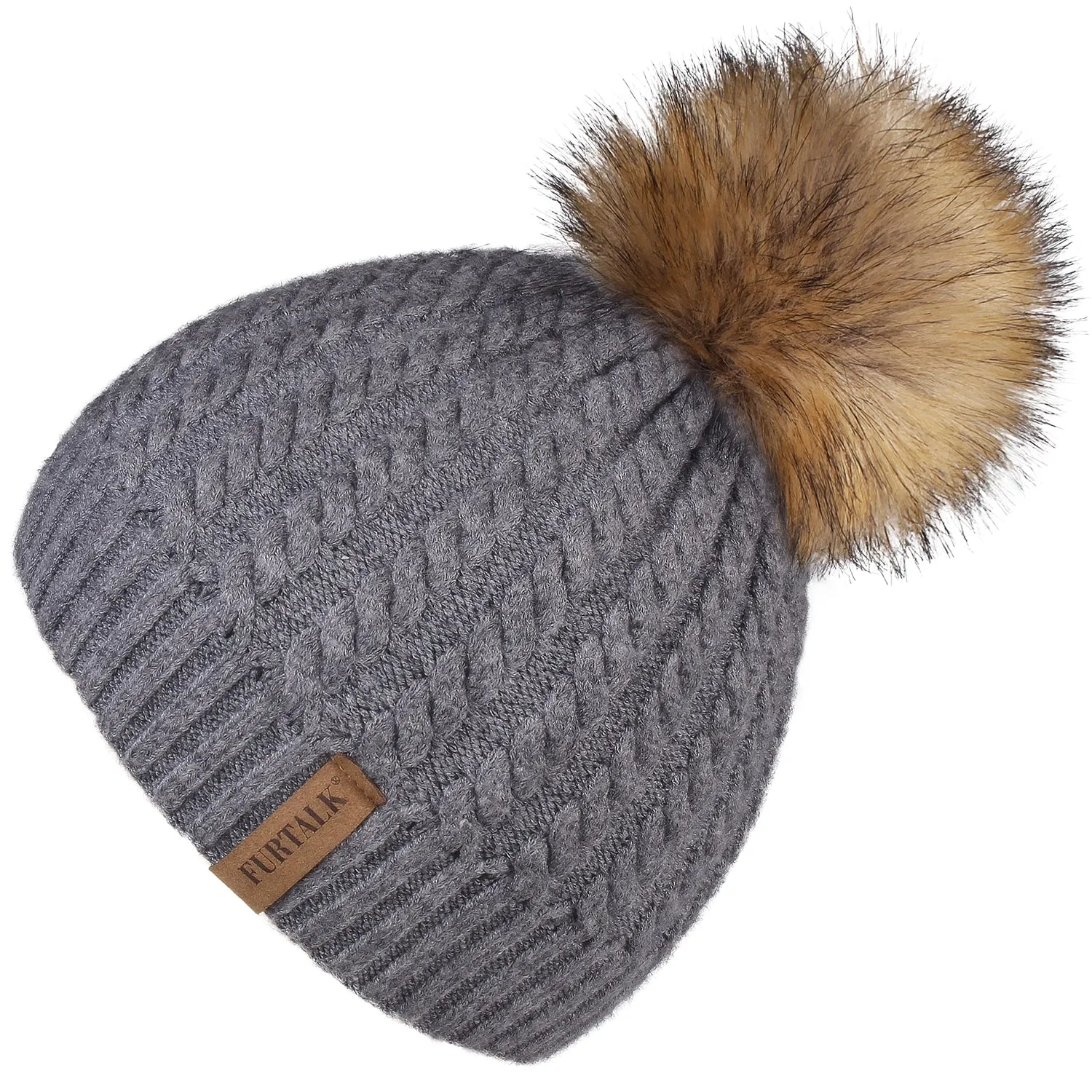 FURTALK Winter Women Faux Fur PomPom Hat Twist Drop Shipping HTWL003