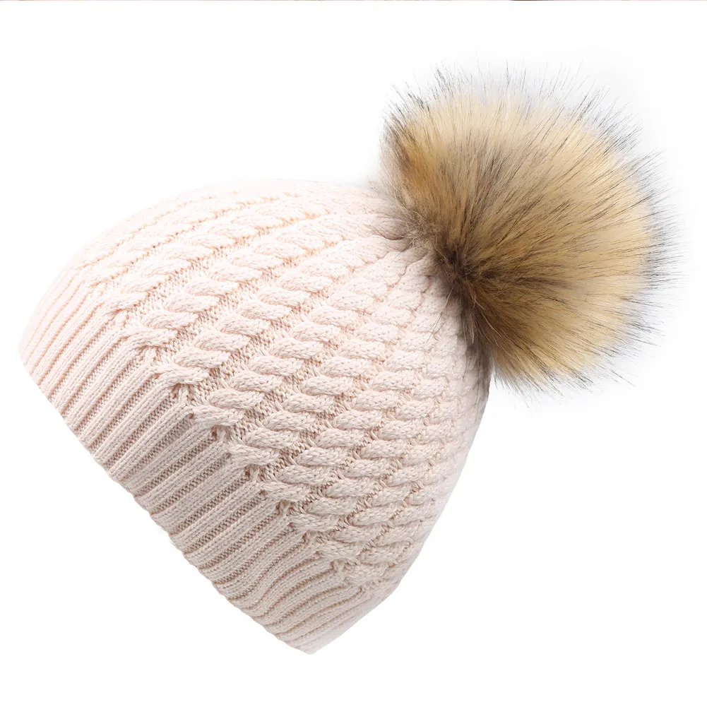 FURTALK Winter Women Faux Fur PomPom Hat Twist Drop Shipping HTWL003