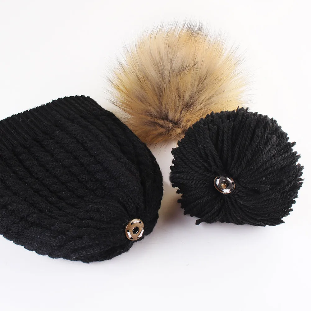 FURTALK Winter Women Faux Fur PomPom Hat Twist Drop Shipping HTWL003