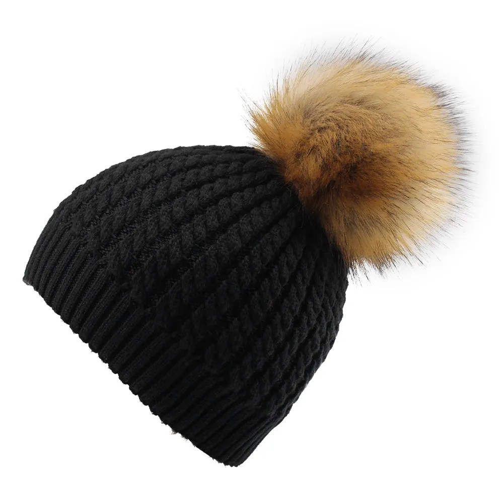 FURTALK Winter Women Faux Fur PomPom Hat Twist Drop Shipping HTWL003