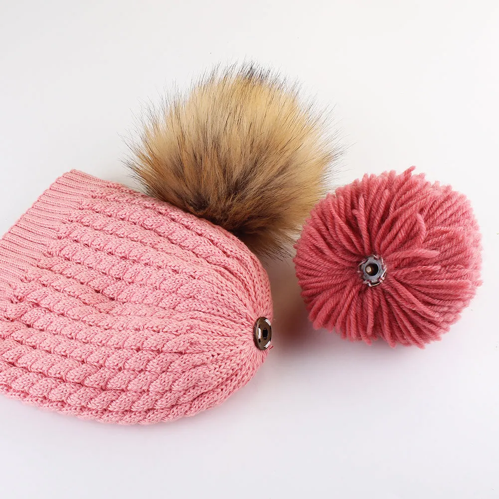 FURTALK Winter Women Faux Fur PomPom Hat Twist Drop Shipping HTWL003