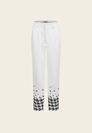 High-waist Houndstooth White Tweed Trousers