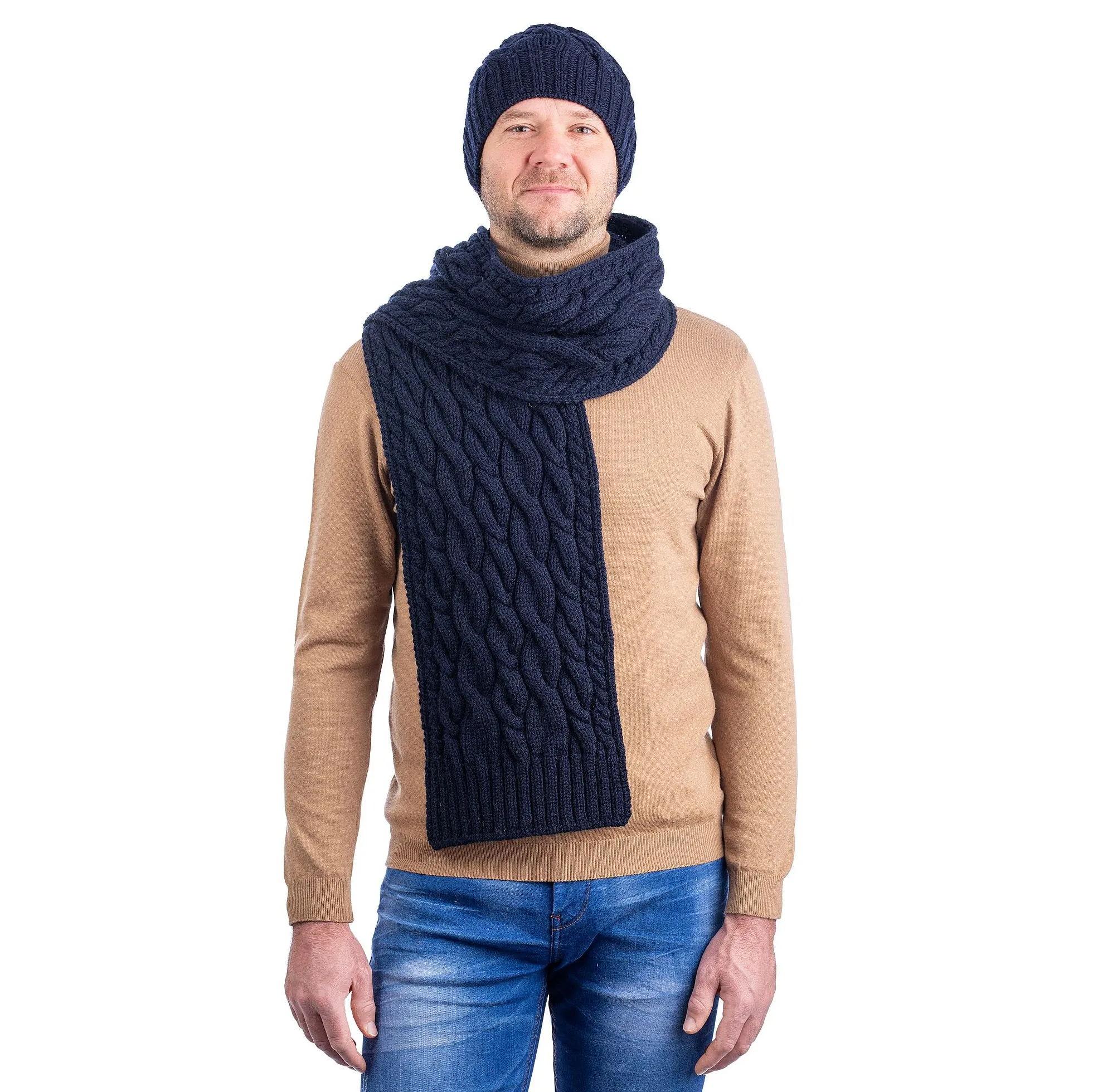 Irish Wool Cable Knit Aran Scarf for Men