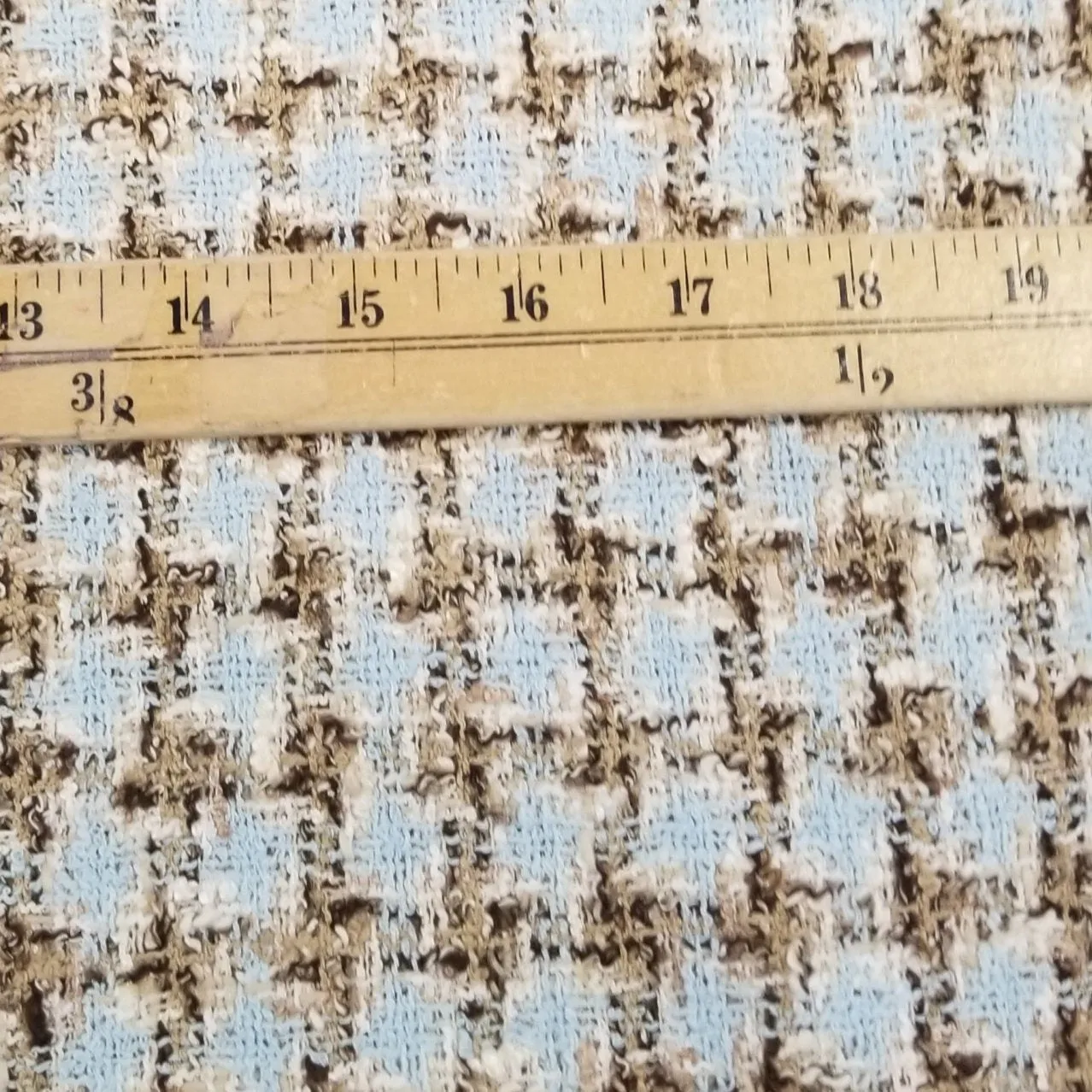 Italian Designer Deadstock Famous Maker Couture Wool Blend Baby Blue Spring Check Tweed Fabric- by the yard