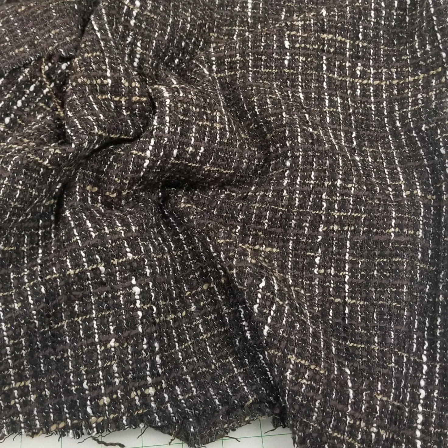 Italian Designer Deadstock Famous Maker Wool Blend Brown and Black Tweed Fabric- by the yard