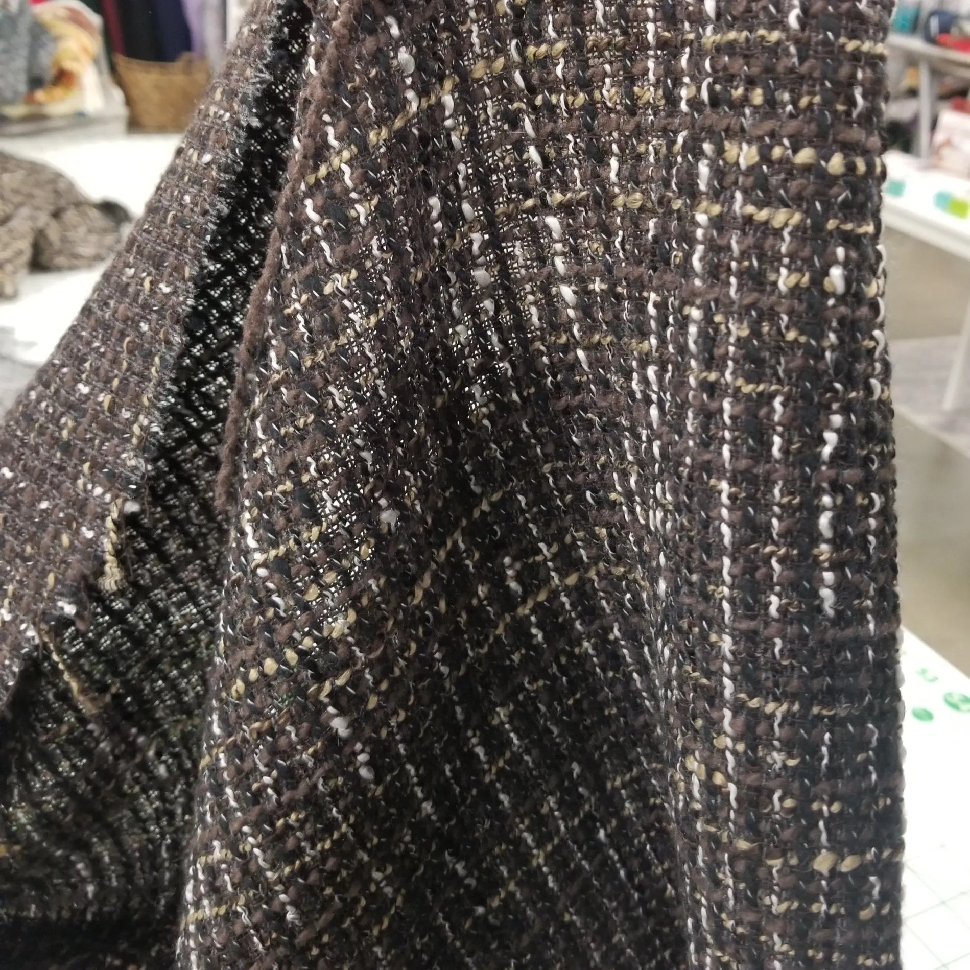 Italian Designer Deadstock Famous Maker Wool Blend Brown and Black Tweed Fabric- by the yard