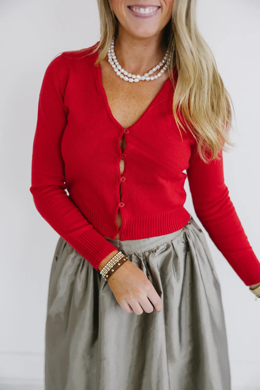 Kinsley Cropped Cardigan - Red