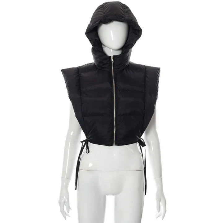 Ladies sleeveless Hooded Crop Puffer Vest Coat jacket