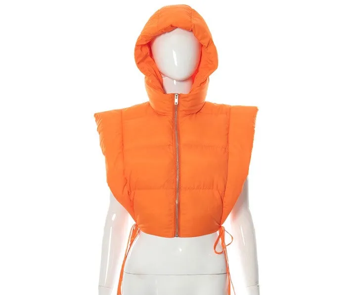 Ladies sleeveless Hooded Crop Puffer Vest Coat jacket