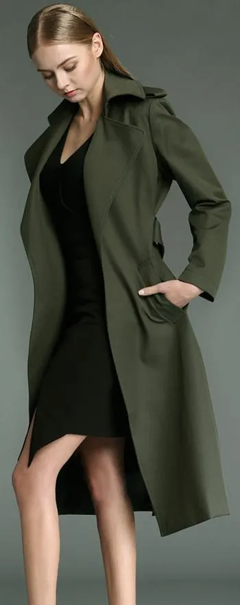 Long Wrap Coat in Army Green