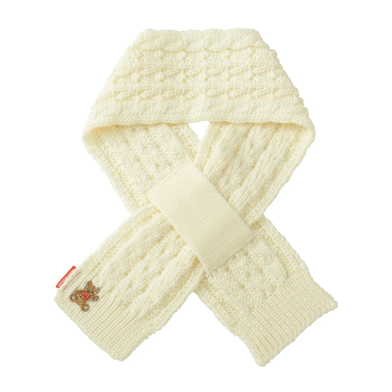 MIKI HOUSE Bear Cable Knit Scarf