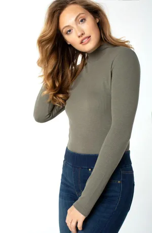 Mock Neck Long Sleeve Knit Top - Dusty Olive