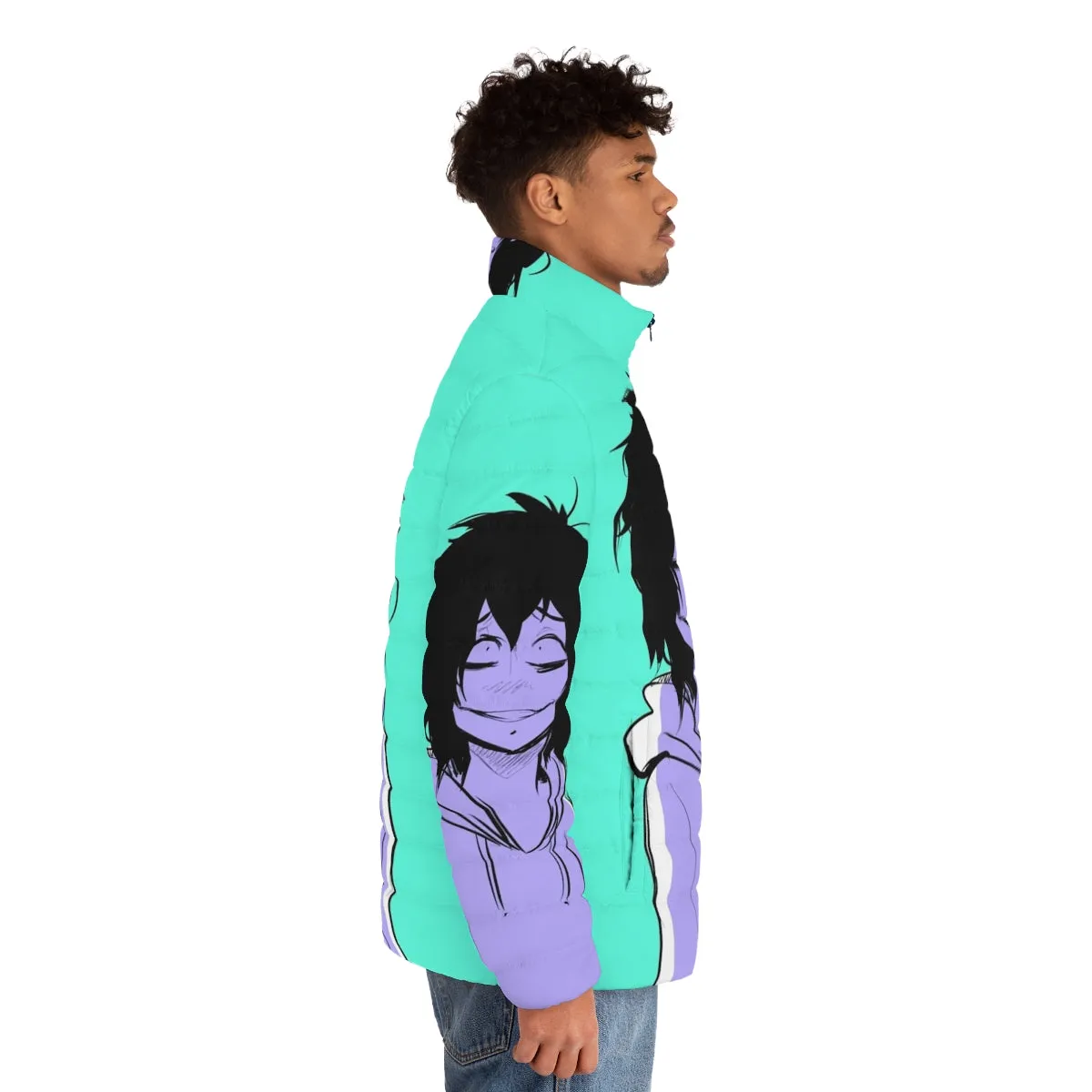 "Terrifying Jeff the Killer Inspired Puffer Jacket - Creepy Horror Style"