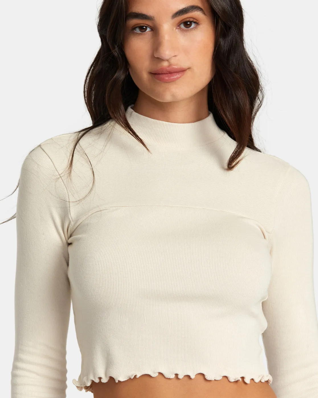 Saved Long Sleeve Long Sleeve Crop Top - Latte