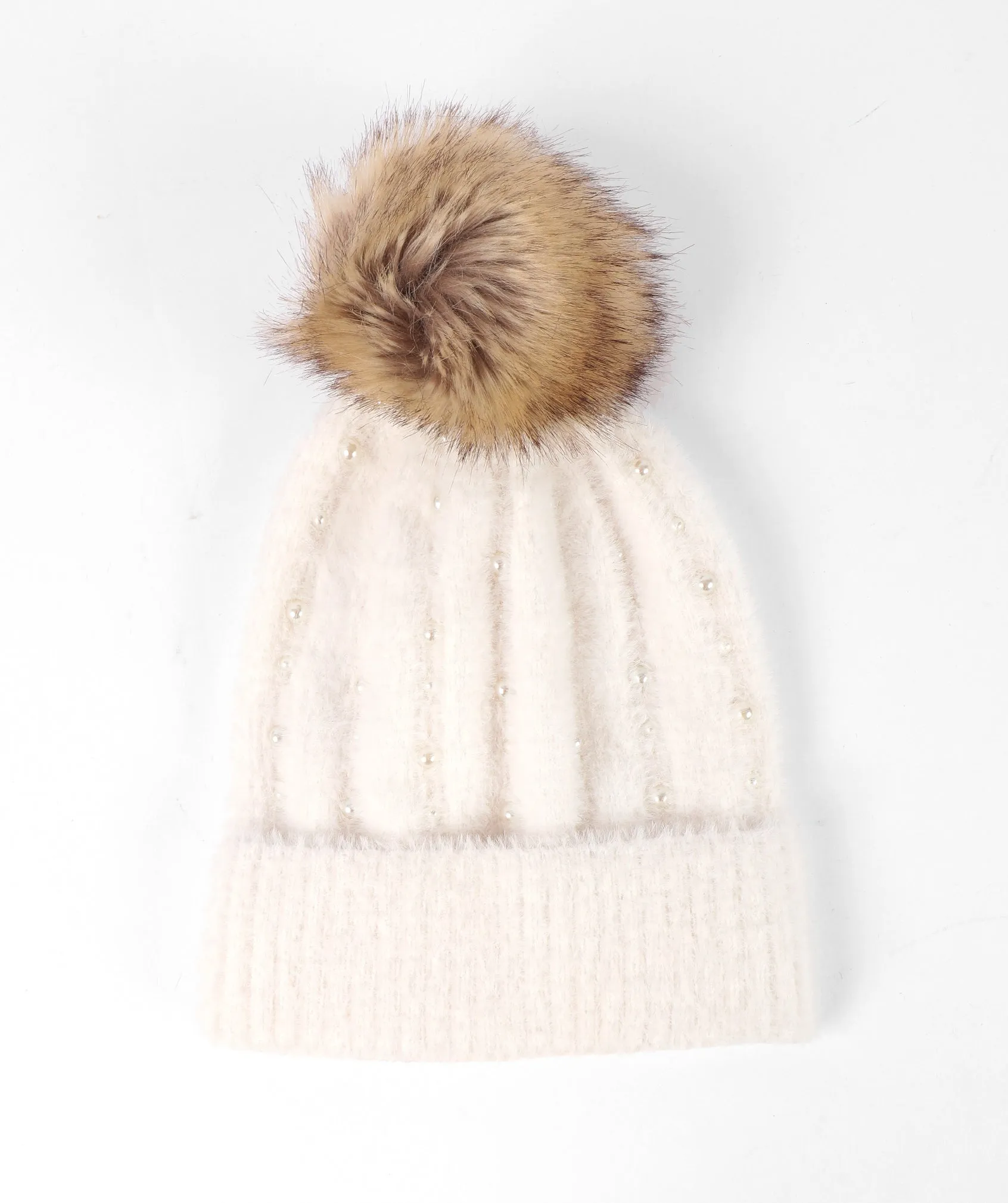 Soft Embellished Pom Pom Hat - Ivory