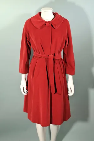 SOLD Vintage 60s Red Velvet Swing/Belted Overcoat S/M