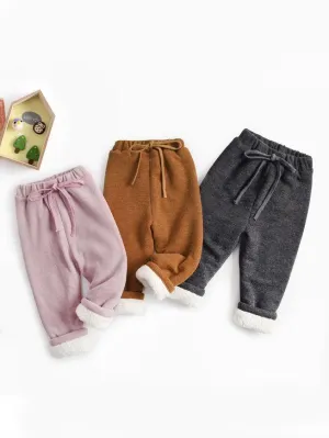 Solid Color Berber Fleece Rib Baby Toddler Kids Thick Warm Pants