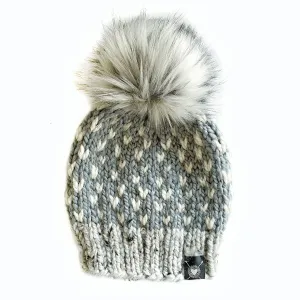 Tiny Hearts Faux Fur Pom-Pom Beanie in Shades of Gray