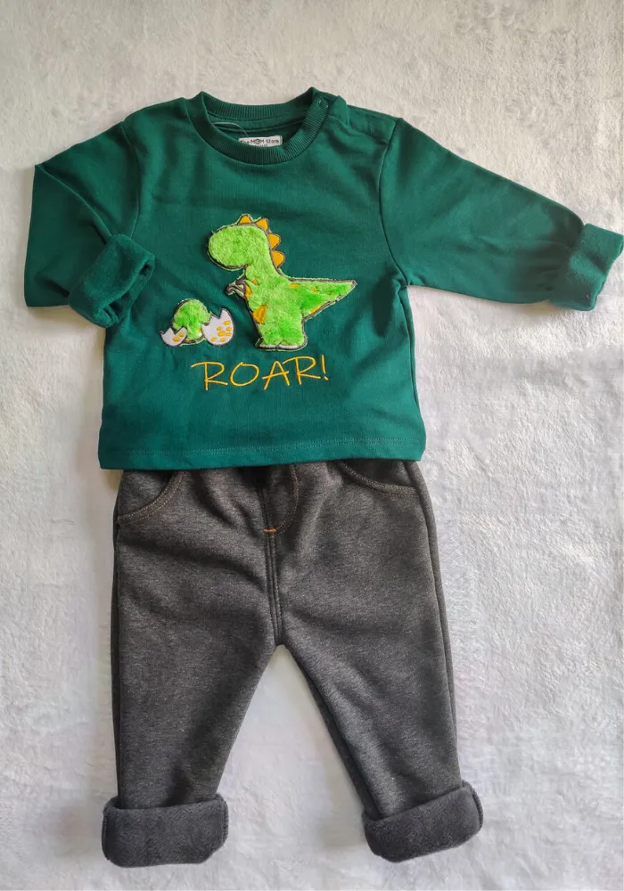 Winter Dinosaur Sweatshirt And Gray Trouser Set