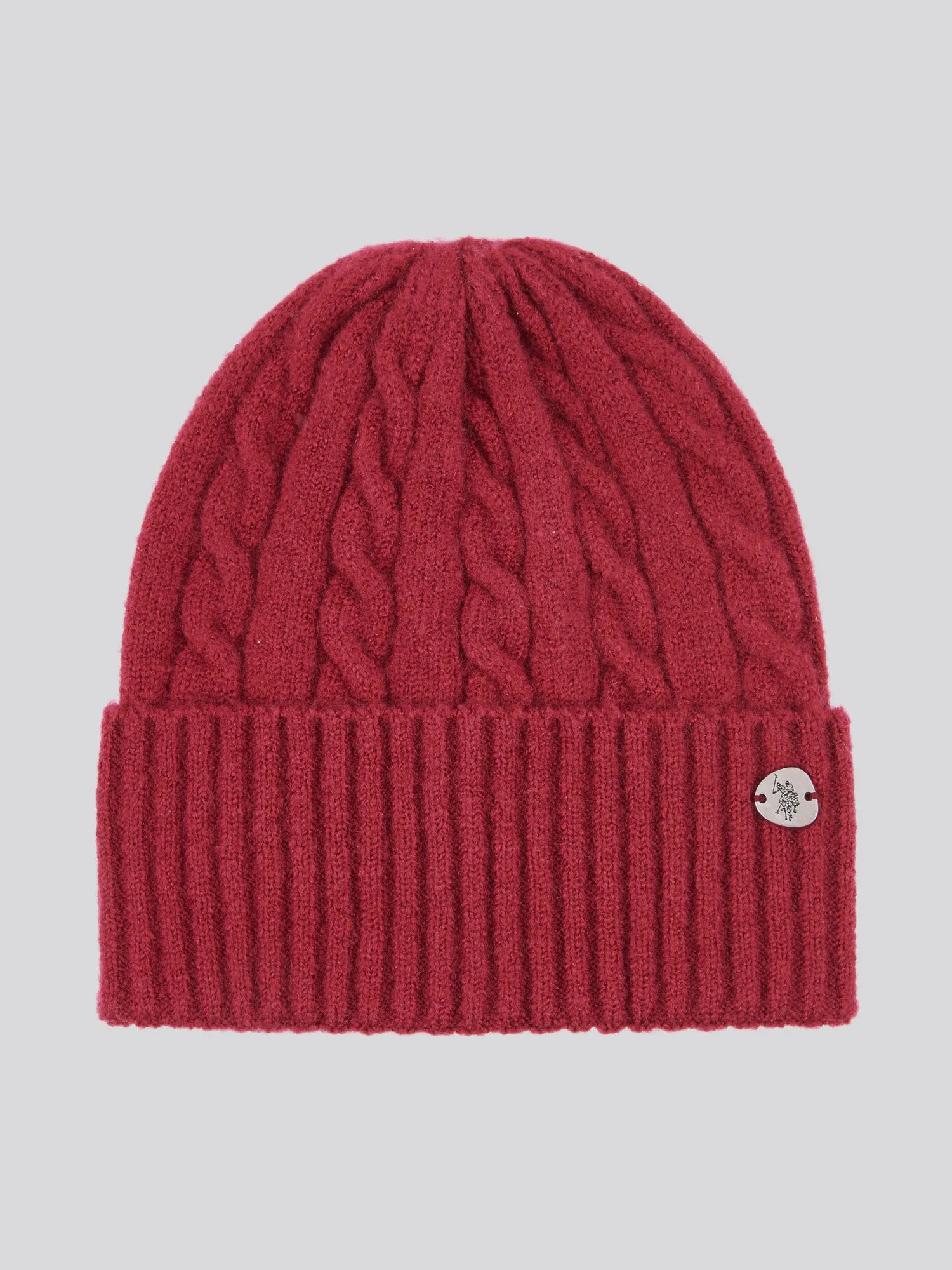 Womens Cable Beanie & Check Scarf Box Set in Beet Red