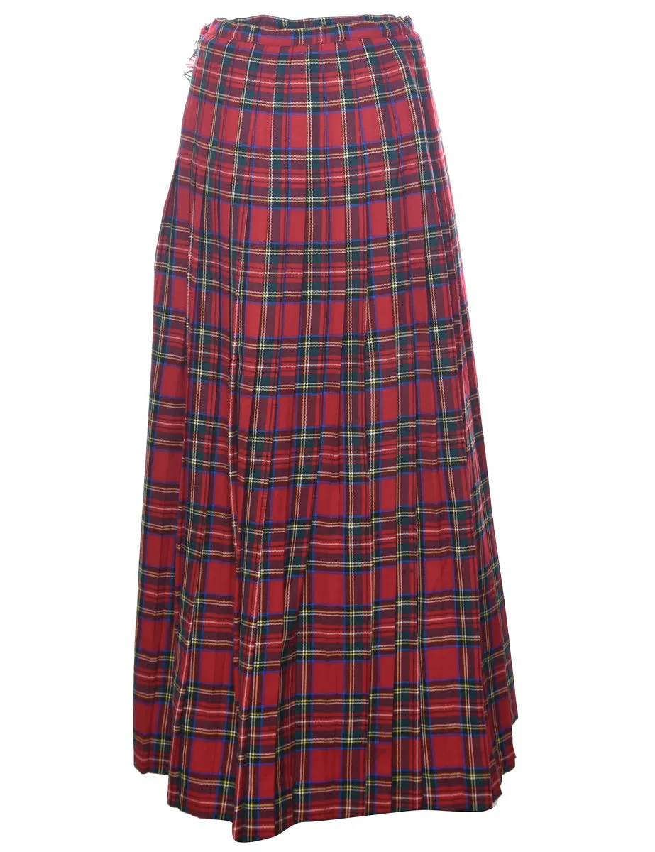 Wool Tartan Pleated Skirt - M